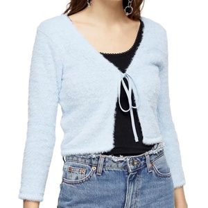 Topshop Fuzzy Tie Front Cardigan